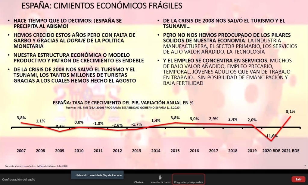 #Covid19 #Recuperación #Reconstrucción #Nuevanormalidad: Economista Gay de Liébana: «España se precipita al abismo»